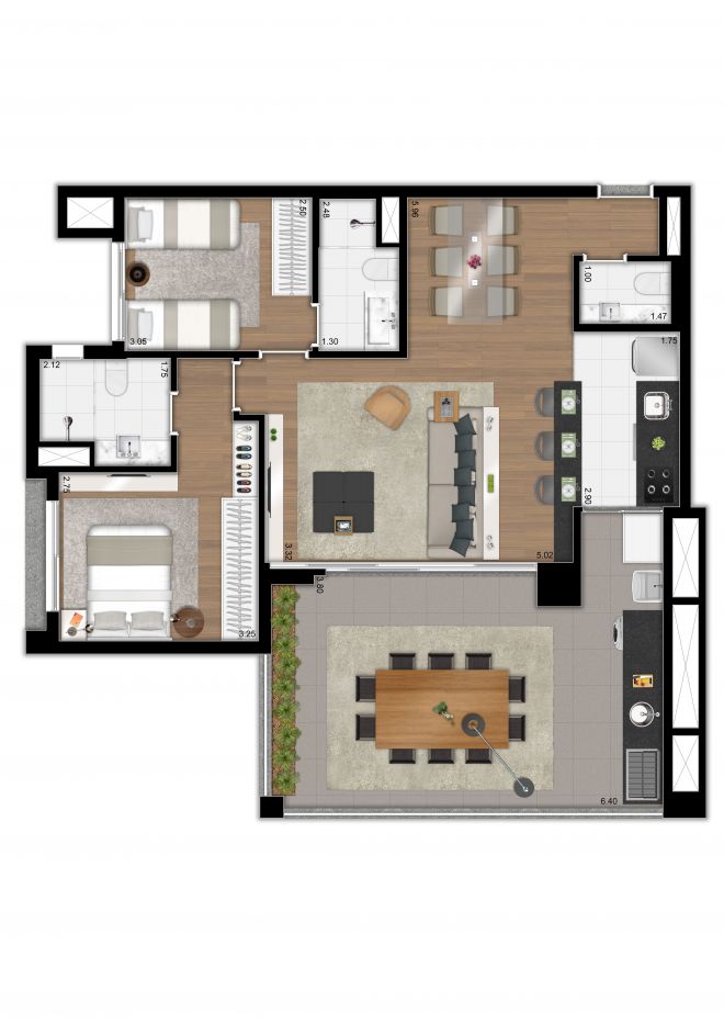 Planta ilustrada do apto. de 97m² - opção 2 suítes Planta ilustrada do apto. de 97m² - opção 2 suítes