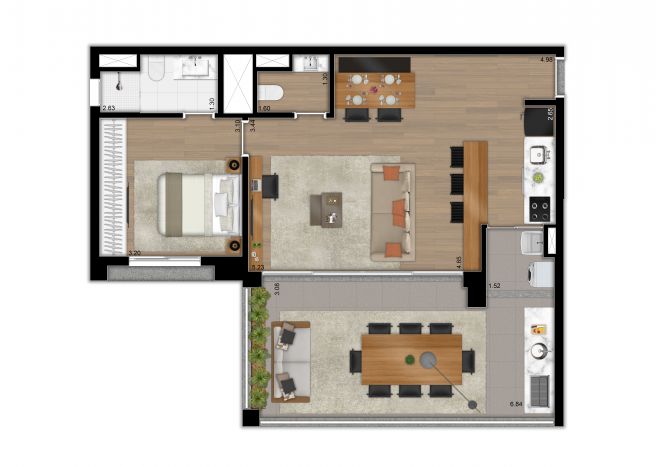 Planta ilustrada do apto. de 79m² - opção 1 Planta ilustrada do apto. de 79m² - opção 1