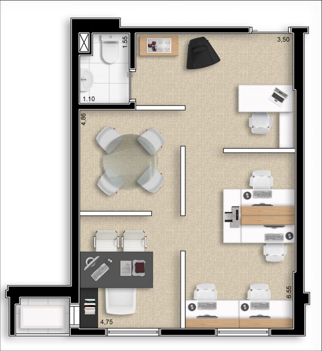Planta ilustrada - 35m² - final 8 - com sugestão de decoração Planta ilustrada - 35m² - final 8 - com sugestão de decoração