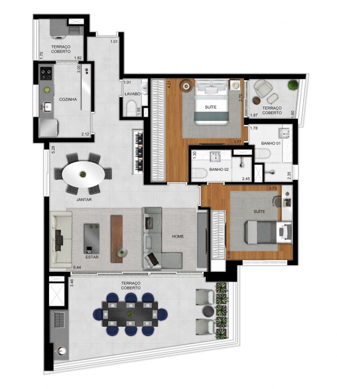 Planta opção apto 117m² - 2 suítes e living ampliado Planta opção apto 117m² - 2 suítes e living ampliado