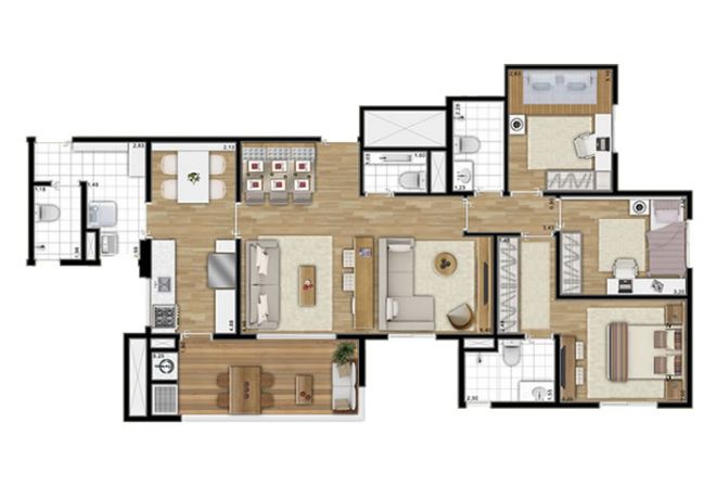 Planta ilustrada 107m² - com sugestão de decoração Planta ilustrada 107m² - com sugestão de decoração