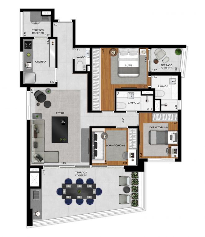 Planta tipo apto. 117m² - 3 dormitórios (1 suíte) Planta tipo apto. 117m² - 3 dormitórios (1 suíte)