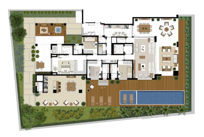 Perspectiva ilustrada da planta do APTO Grand Maison de 682m² Perspectiva ilustrada da planta do APTO Grand Maison de 682m²
