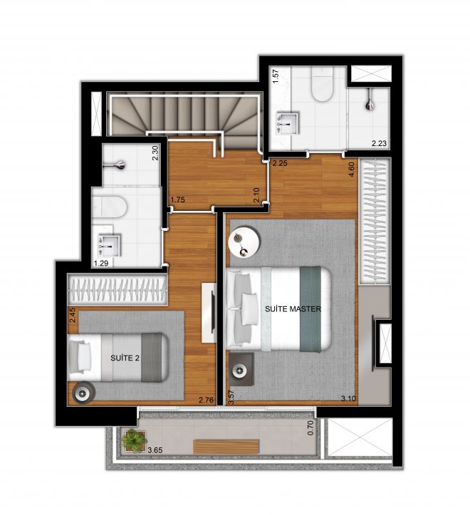 Planta tipo - duplex 79,90m² - piso superior Planta tipo - duplex 79,90m² - piso superior