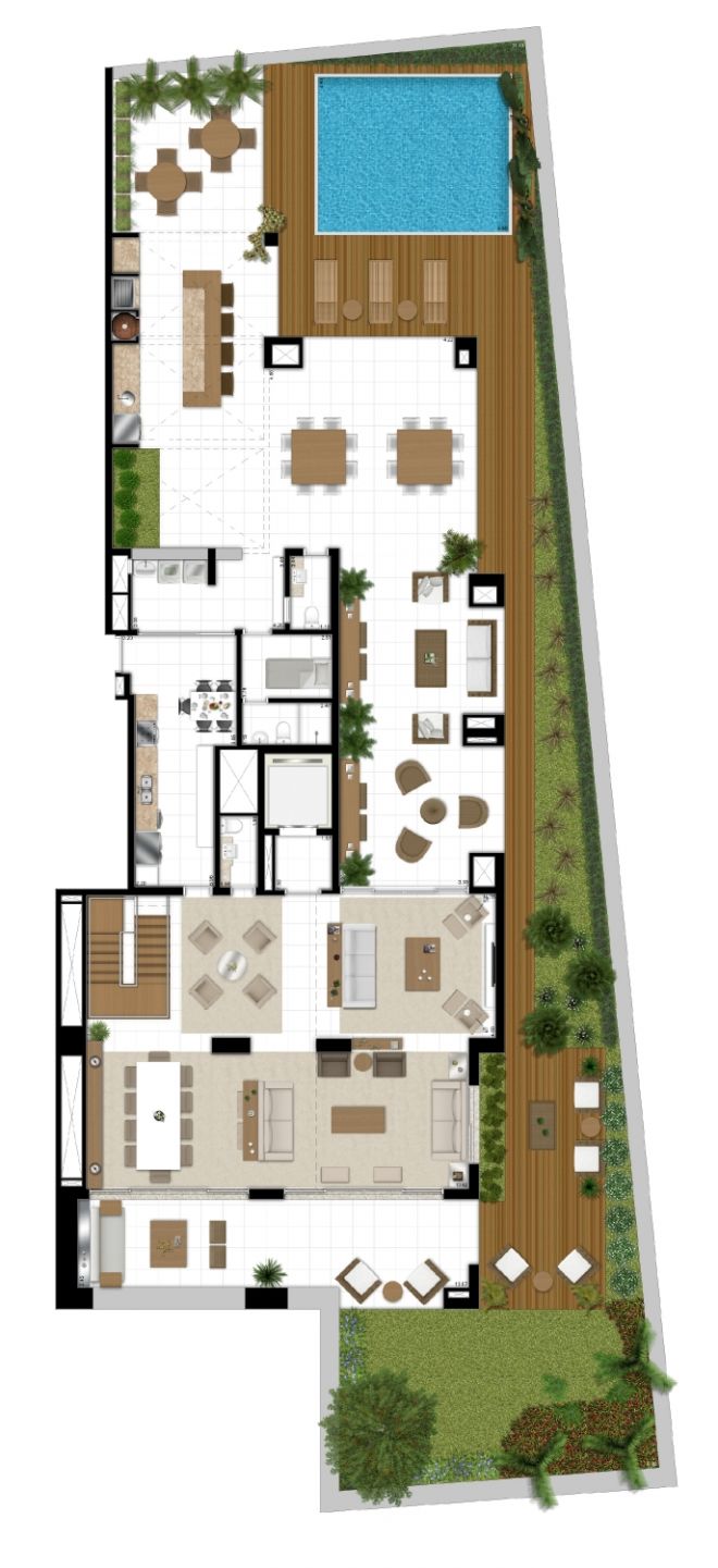 Perspectiva ilustrada da planta inferior do APTO Grand Duplex - 755m² Perspectiva ilustrada da planta inferior do APTO Grand Duplex - 755m²
