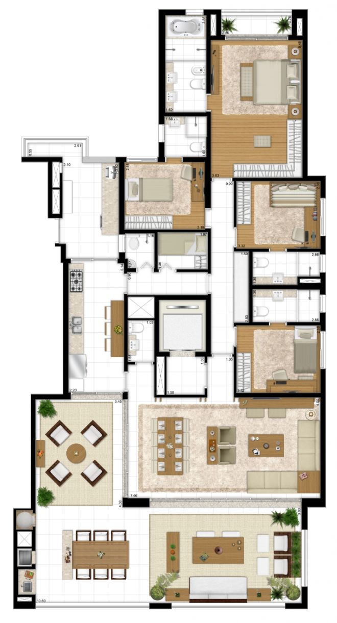 Perspectiva ilustrada da planta tipo 231m² - 4 suítes - Final 2 Perspectiva ilustrada da planta tipo 231m² - 4 suítes - Final 2