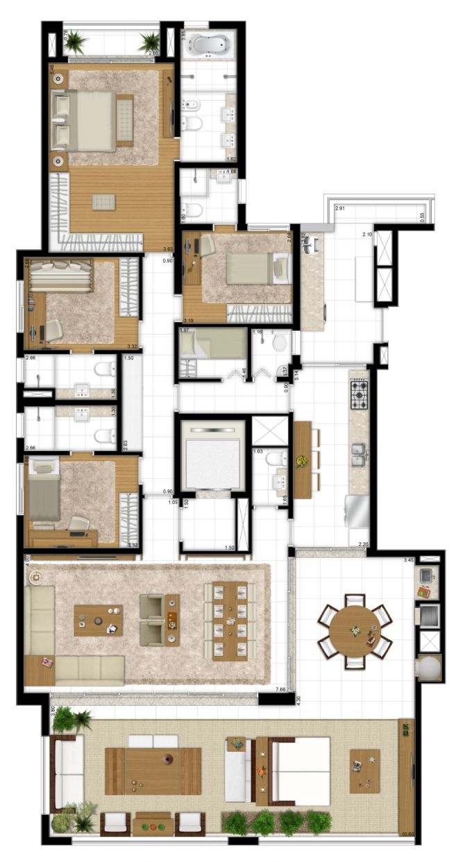 Perspectiva ilustrada da planta tipo 231m² - 4 suítes - Final 1 Perspectiva ilustrada da planta tipo 231m² - 4 suítes - Final 1
